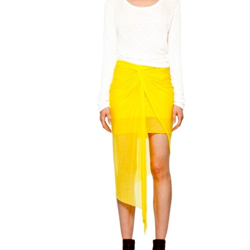 Helmut Lang Draped Asymmetrical Yellow Maxi Skirt